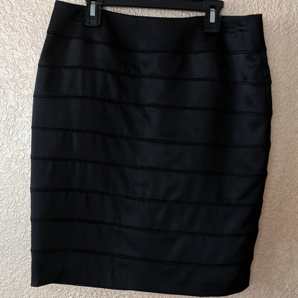 Black satin layerd look pencil skirt